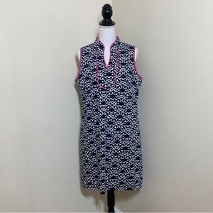 Vince Camuto Women’s Blue Printed Sheath Dress - Fuchsia Hot Pink Piping Sz 12